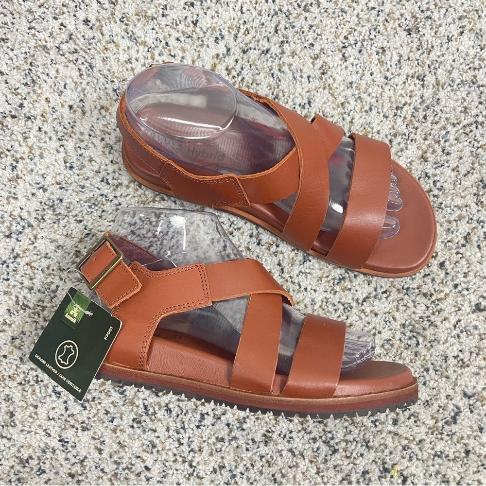 Kamik Brown Leather Cross-Strap Buckle Sandals